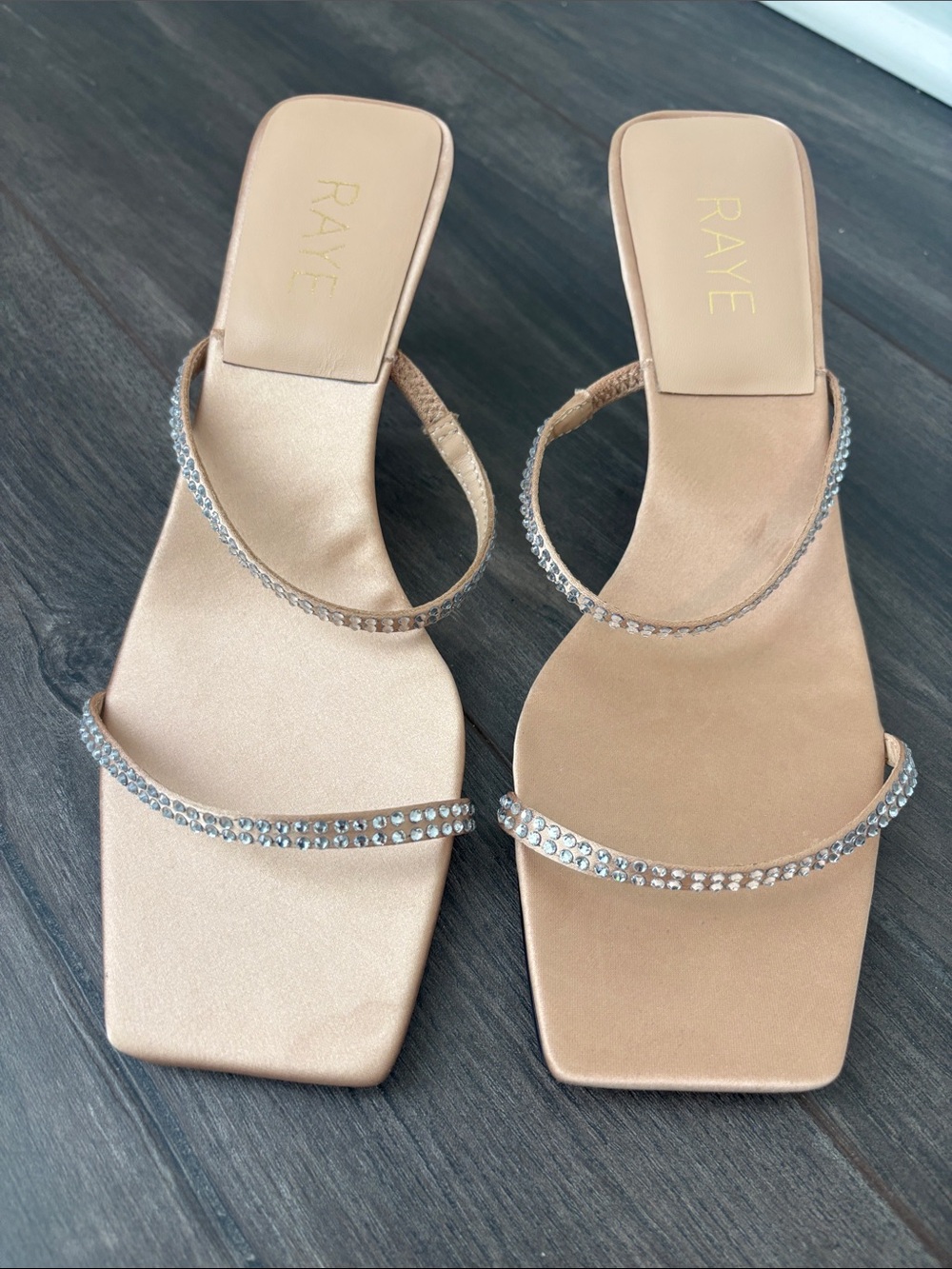 RAYE Blush Nude Rhinestone Double-Strap Kitten Heel Sandals Side 8 - Picture 4 of 6